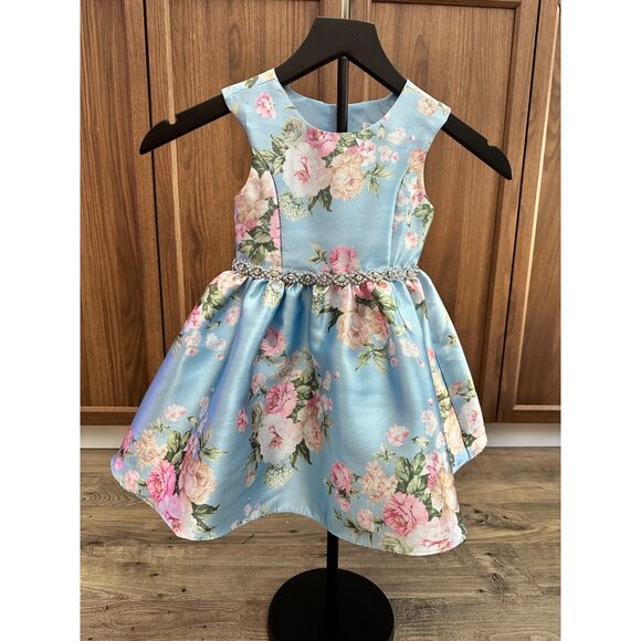 Rare Editions Toddler Blue & Pink Floral Mikado Dress Created for Macy's Size 3T - Picture 1 of 8